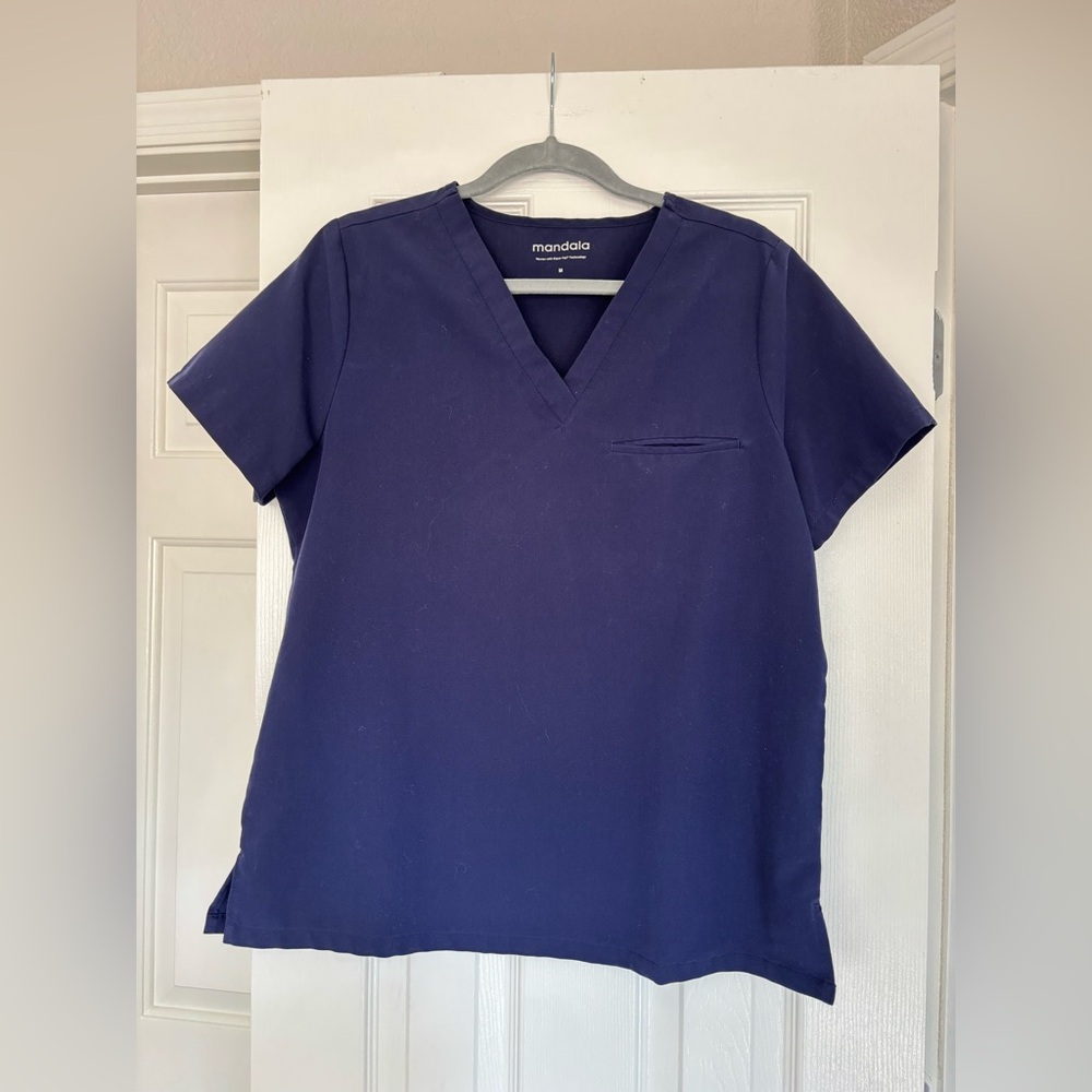 Mandala Navy V-Neck Scrub Top